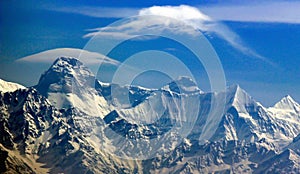 Panoramic view of Himalayan peaks like Trisul, Nanda Devi and Panchchuli from Kasauni, Uttarakhand, India.