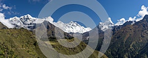Panoramic view of Himalayas mountain including Everest, Lhotse,