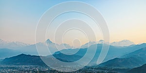 Panoramic view on the Himalayas from Sarangkot in Nepal