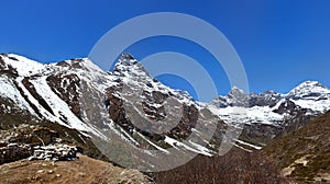 Panoramic view of the Himalayas on the way to Gokyo lakes, Nepal