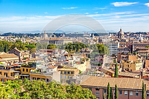 Panoramic view of historic center of Romem Italy from the Gianicolo hill during summer sunny day