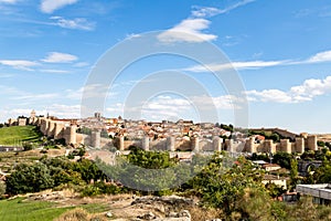 Panoramic view of the historic city of Avila from the Mirador of Cuatro Postes, Spain photo