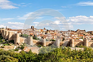 Panoramic view of the historic city of Avila from the Mirador of Cuatro Postes, Spain photo