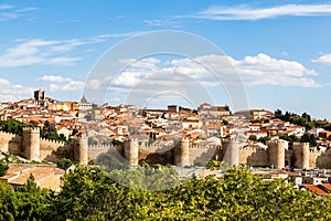 Panoramic view of the historic city of Avila from the Mirador of Cuatro Postes, Spain photo
