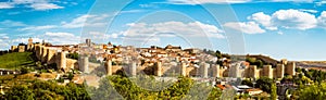 Panoramic view of the historic city of Avila from the Mirador of Cuatro Postes, Spain photo