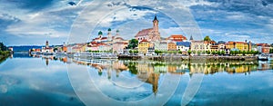 Passau city panorama with Danube river at sunset, Bavaria, Germany photo