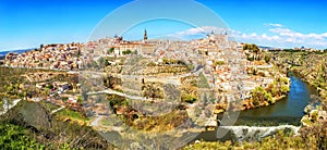 Panoramic view of the historic city of Toledo with river Tajo, S