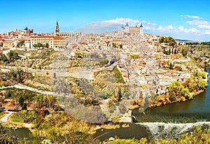 Panoramic view of the historic city of Toledo with river Tajo, S