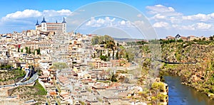 Panoramic view of the historic city of Toledo with river Tajo, S