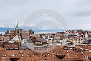 Panoramic view of historic Lausanne city center, Switzerland, Europe