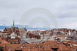 Panoramic view of historic Lausanne city center, Switzerland, Europe