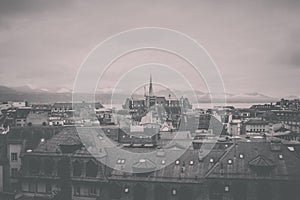 Panoramic view of historic Lausanne city center, Switzerland, Europe