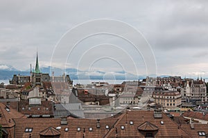 Panoramic view of historic Lausanne city center, Switzerland, Europe