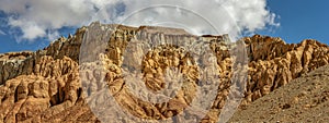 Panoramic view of the historic ruins of Vault Silver City in Zhada County, Tibet, China