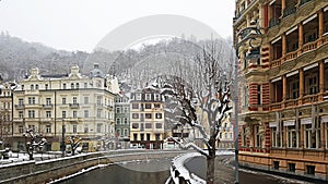 Panoramic view of historical buildings of Karlovy Vary city czech Republic