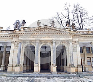 Panoramic view of historical buildings of Karlovy Vary city czech Republic