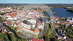 Panoramic view of historical center of Jindrichuv Hradec, Czech Republic