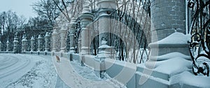 Panoramic view of a hoarfrost fence