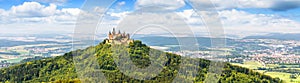 Panoramic view of Hohenzollern Castle on mountain top, Germany