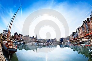 Panoramic view of Honfleur skyline at sunny day