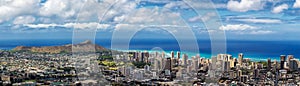 Panoramic view of Honolulu city, Waikiki and Diamond Head