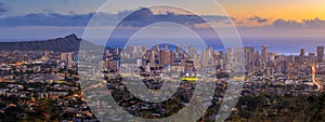 Panoramic view of Honolulu city, Waikiki and Diamond Head from Tantalus lookout