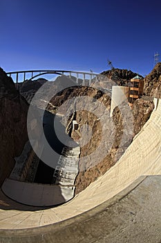 Panoramic view of Hoover Dam and bypass bridge