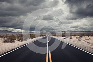 Panoramic view of hot summer road through the Nevada desert