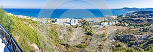 Panoramic view of hotels on Mediteranean sea coast near Faliraki (Rhodes, Greece)