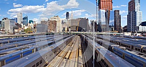 Hudson Yards train station with the Midtown Manhattan skyline in the background photo
