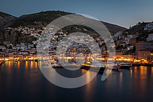 Panoramic view of Hydra town and harbor