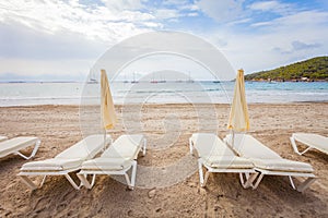 Panoramic view of Ibiza beach near Pacha, Ibiza island