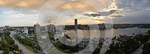 Panoramic View of the Iconic City of Boca Raton, Florida Skyline at Sunset.