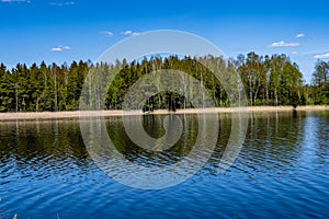 Panoramic view of idyllic summer landscape with lake