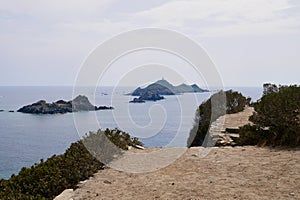 Panoramic view of Iles Sanguineres, archipel close to Ajaccio. Corsica, France.