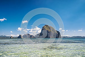 Panoramic view of impressive Pinagbuyutan island located in El Nido Palawan, Bacuit archipelago, Philippines