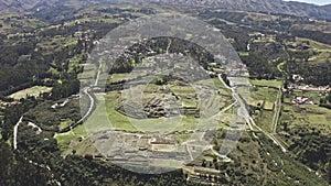 Panoramic view of the inca ruins of Sacsayhuaman on the outskirts of Cusco, Peru. Archaeological site of ancient Incan