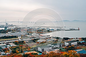 Panoramic view of Incheon port at autumn in Incheon, Korea