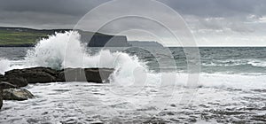 Panoramic view of the Irish coast in the Doolin area.