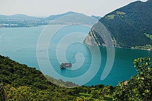Panoramic view on Iseo lake and hills from Montisola photo