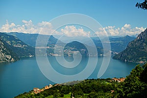 Panoramic view on Iseo lake and montains from Montisola photo
