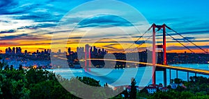 Panoramic view of Istanbul Bosphorus on sunset. Istanbul, Turkey