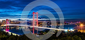 Panoramic view of Istanbul Bosphorus on sunset. Istanbul, Turkey