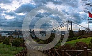 Panoramic view of Istanbul from Otagtepe with overcast weather.