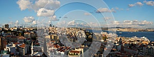 Panoramic view of Istanbul at sunset from the Galata tower (Turkey). Bosphorus Strait. Golden horn photo