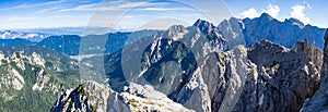 Panoramic view of the Julian Alps from the top of the Prisojnik mountain