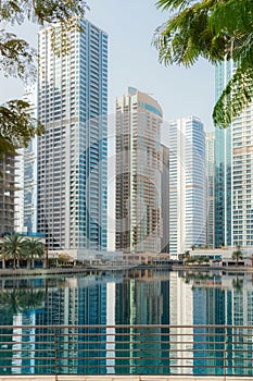 Panoramic view of Jumeirah Lakes Towers in Dubai, UAE