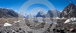 Panoramic view of K2 trekking route from Goro II camp to Concord