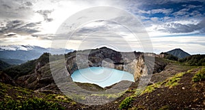 Panoramic view of Kelimutu crater lakes in Kelimutu national par