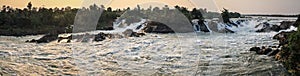 Panoramic view of Khone Phapheng Falls at sundown, Si Phan Don, Champasak Province, Laos